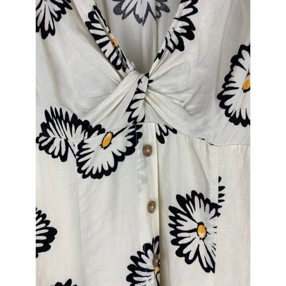 Urban Outfitters Bettie XS Cream Black Daisy Twist V-Neck Mini Dress - Picture 2 of 9
